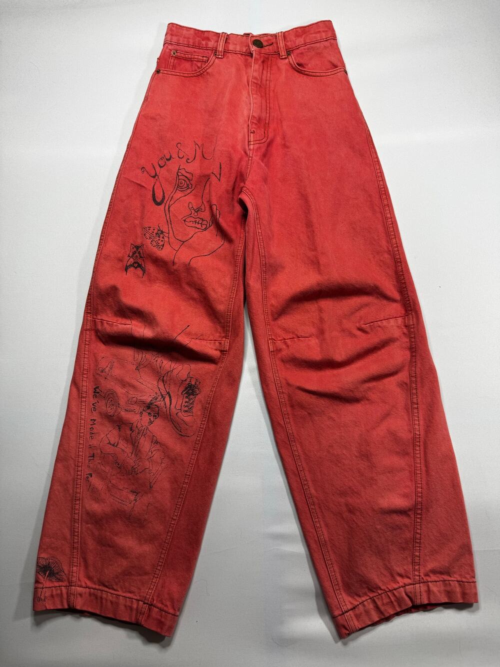BDG Urban Outfitters Women's Pink "You and Me" Print Barrel Jeans -Size 25x28.5*